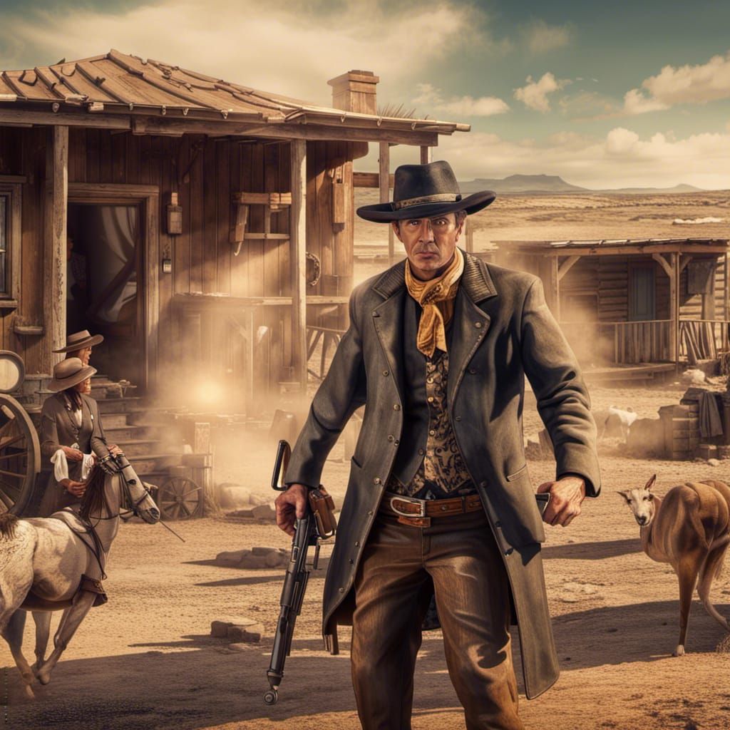 Wild West Gunslinger Shoots Colt Six Gun