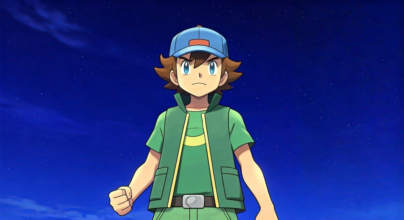 Determined Pokémon Trainer Ritchie Stands Tall Under Starry....
