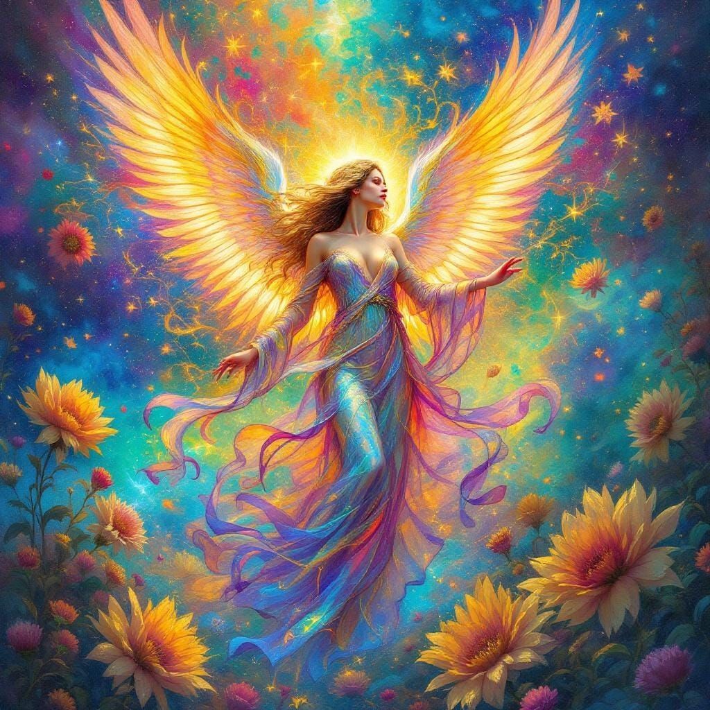 Iridescent Angel in Art Nouveau Style