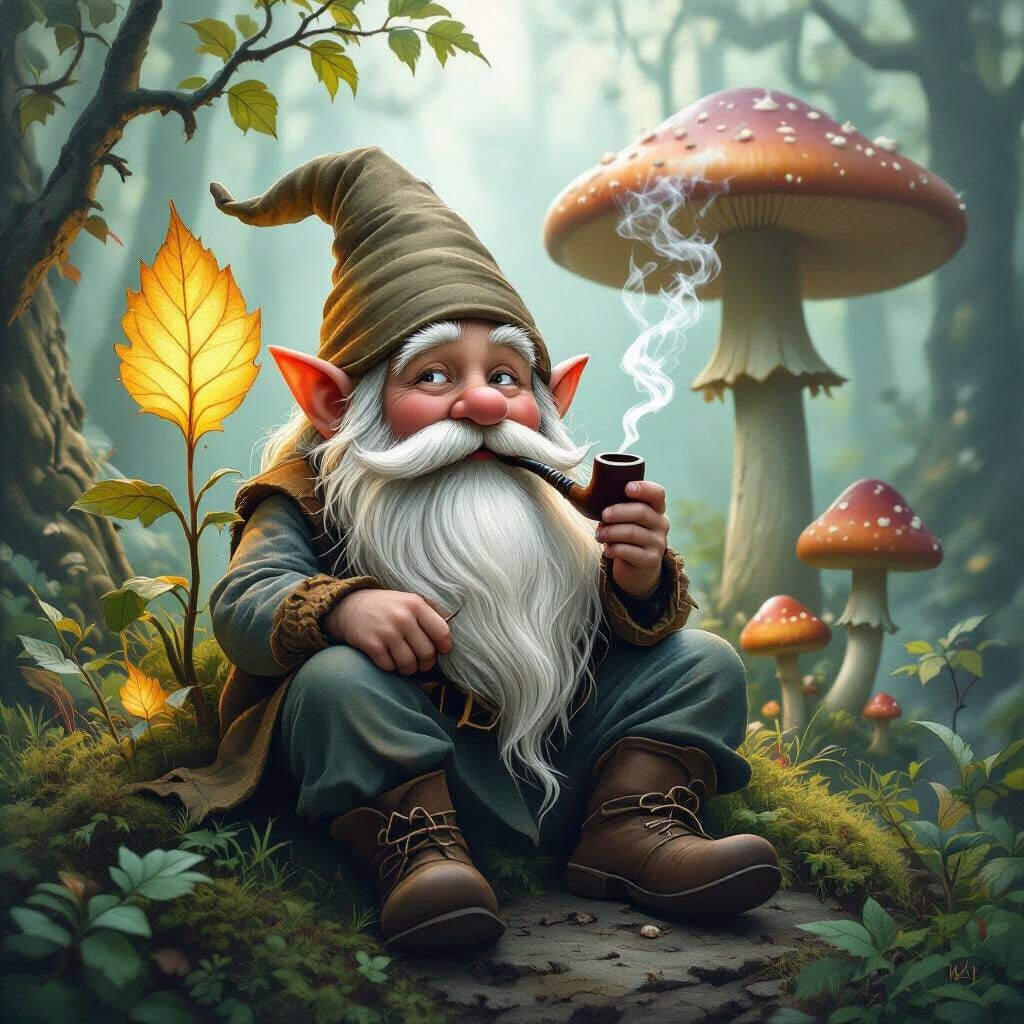 Mystical Forest Gnome with Glowing Mushrooms