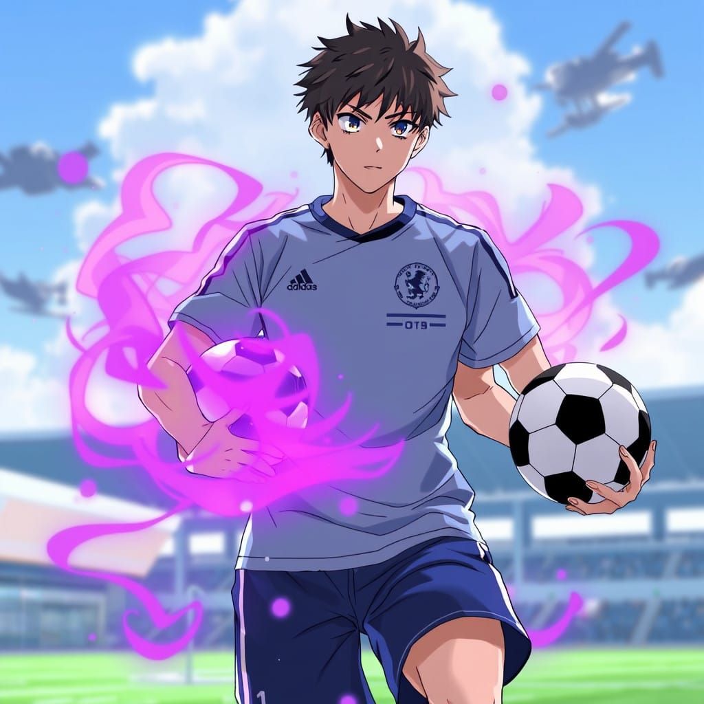 Japanese Soccer Player Embracing a Vibrant Aura