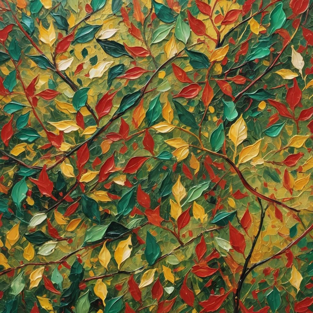 Abstract Expressionist Leaves in Impasto Style