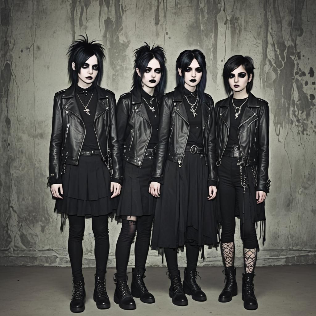 All-Female Goth Band Performance in Digital Art Style