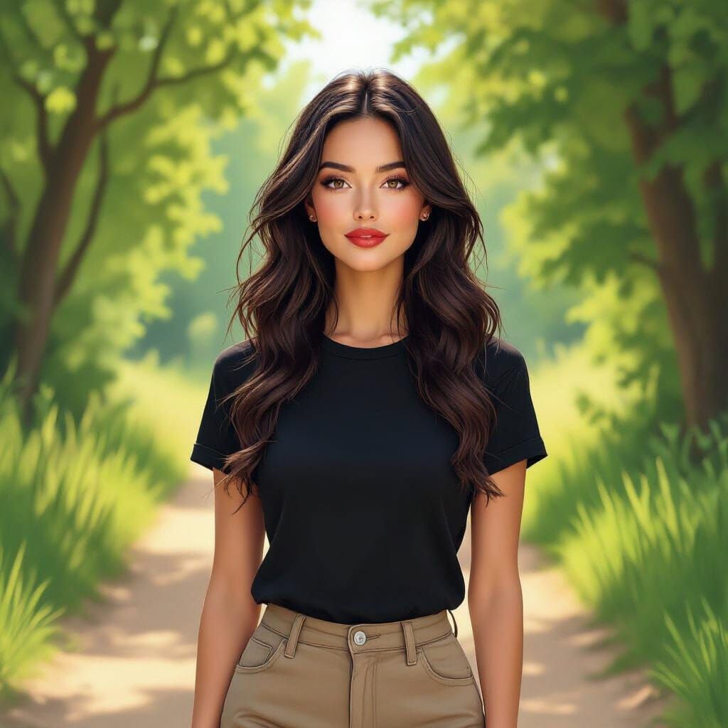 Woman on Dirt Path in Digital Painting Style