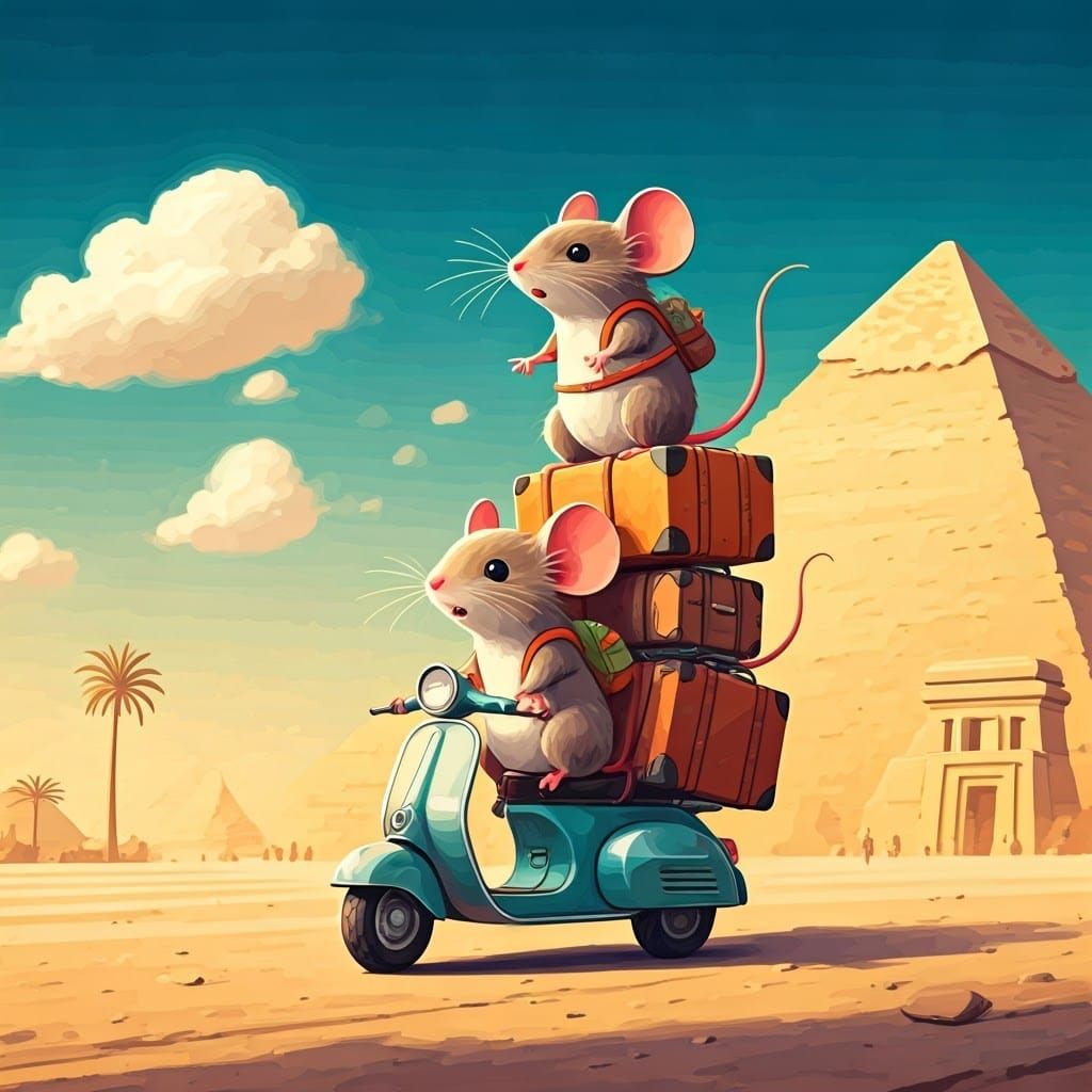 Adorable Chibi Mice Ride Vespa to Pyramids in Whimsical Stor...