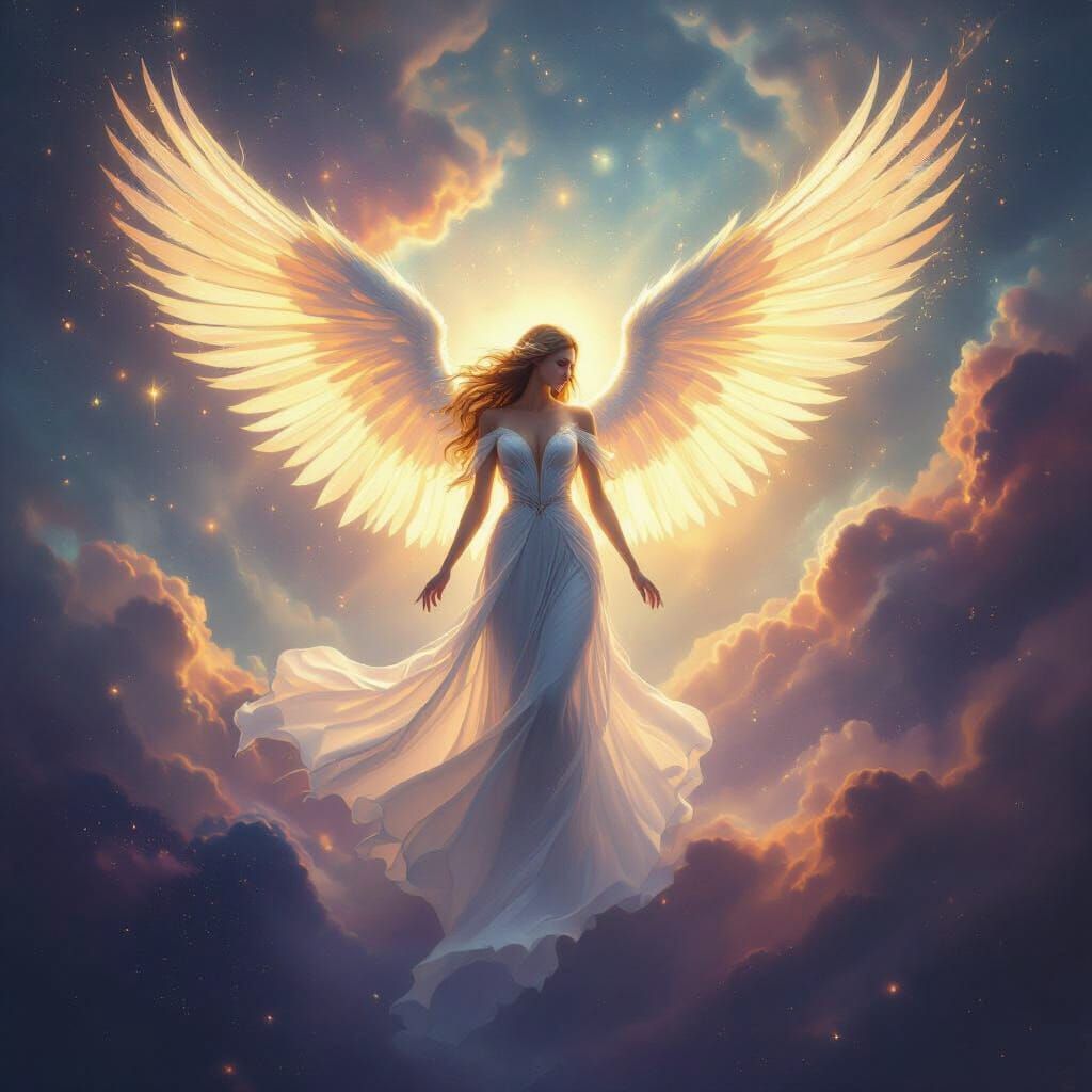 Celestial Angel in Cosmic Nebula - Digital Painting