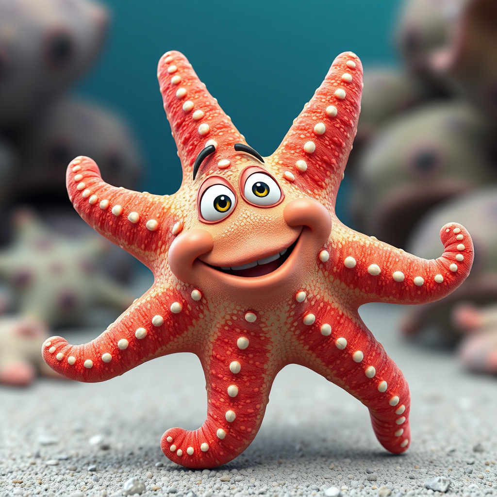 Pixar-Style Starfish with Exaggerated Expression