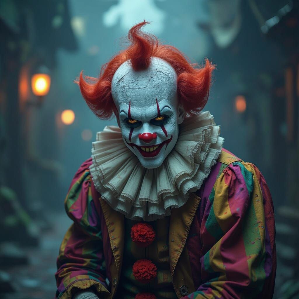 Sinister Clown in a Dark, Mystical Realm