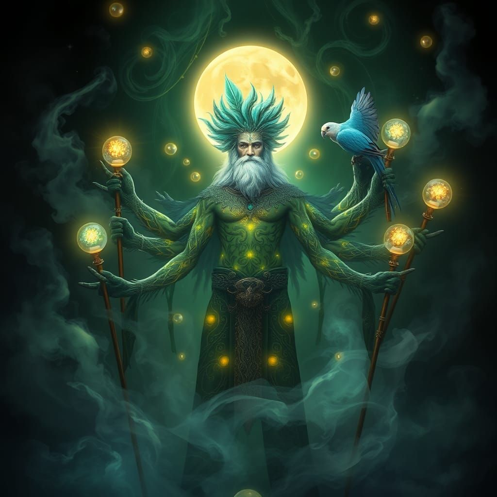 Surreal Tree Shaman in Dreamlike Landscape