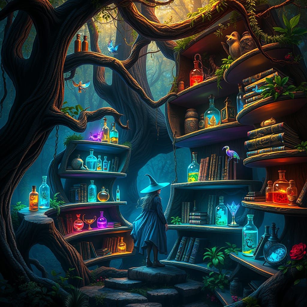 Enchanted Forest Sanctuary in Vibrant Neon Hues