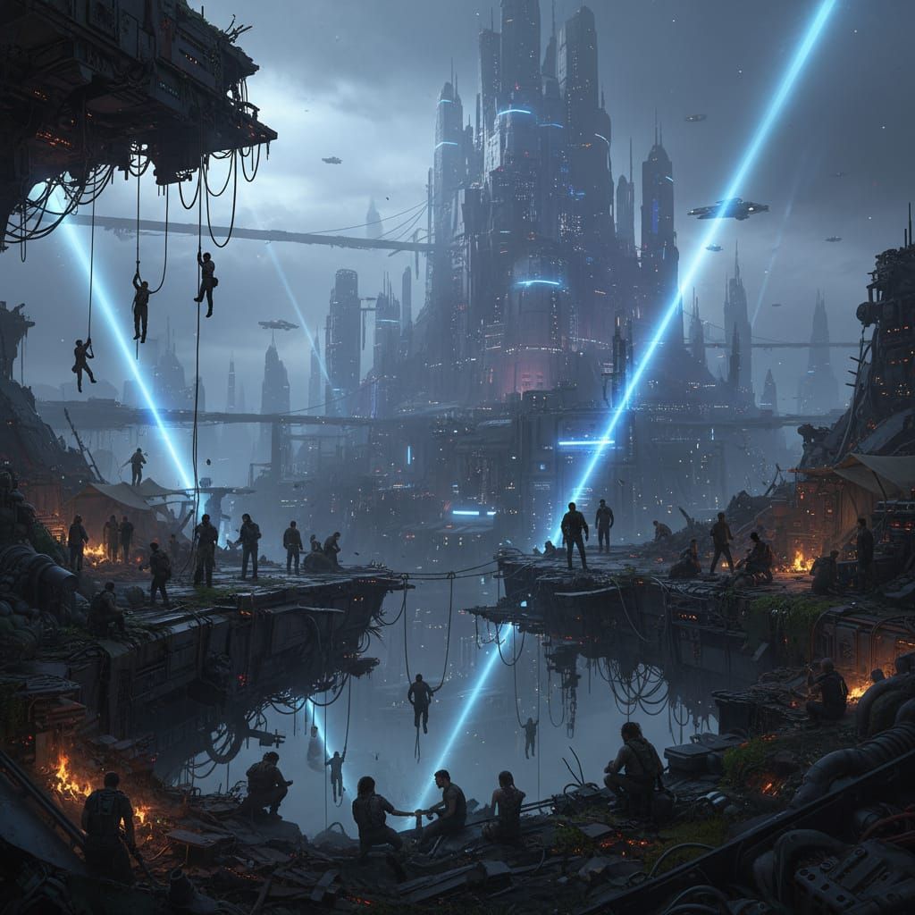 Abandoned Sci-Fi Space Station Amidst Futuristic City