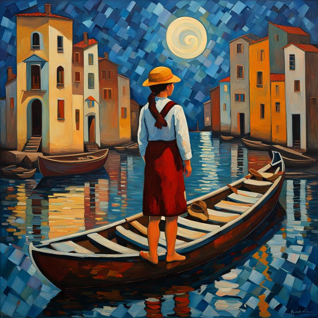 Blind Girl Guides Through Art Deco Cityscape