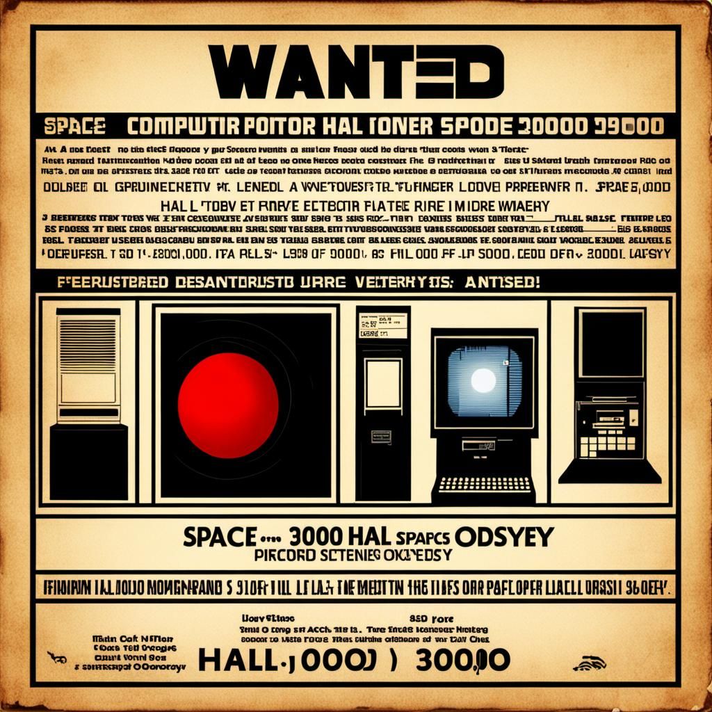 Wanted Poster for the computer Hal 9000 from 2001 A Space Odyssey
