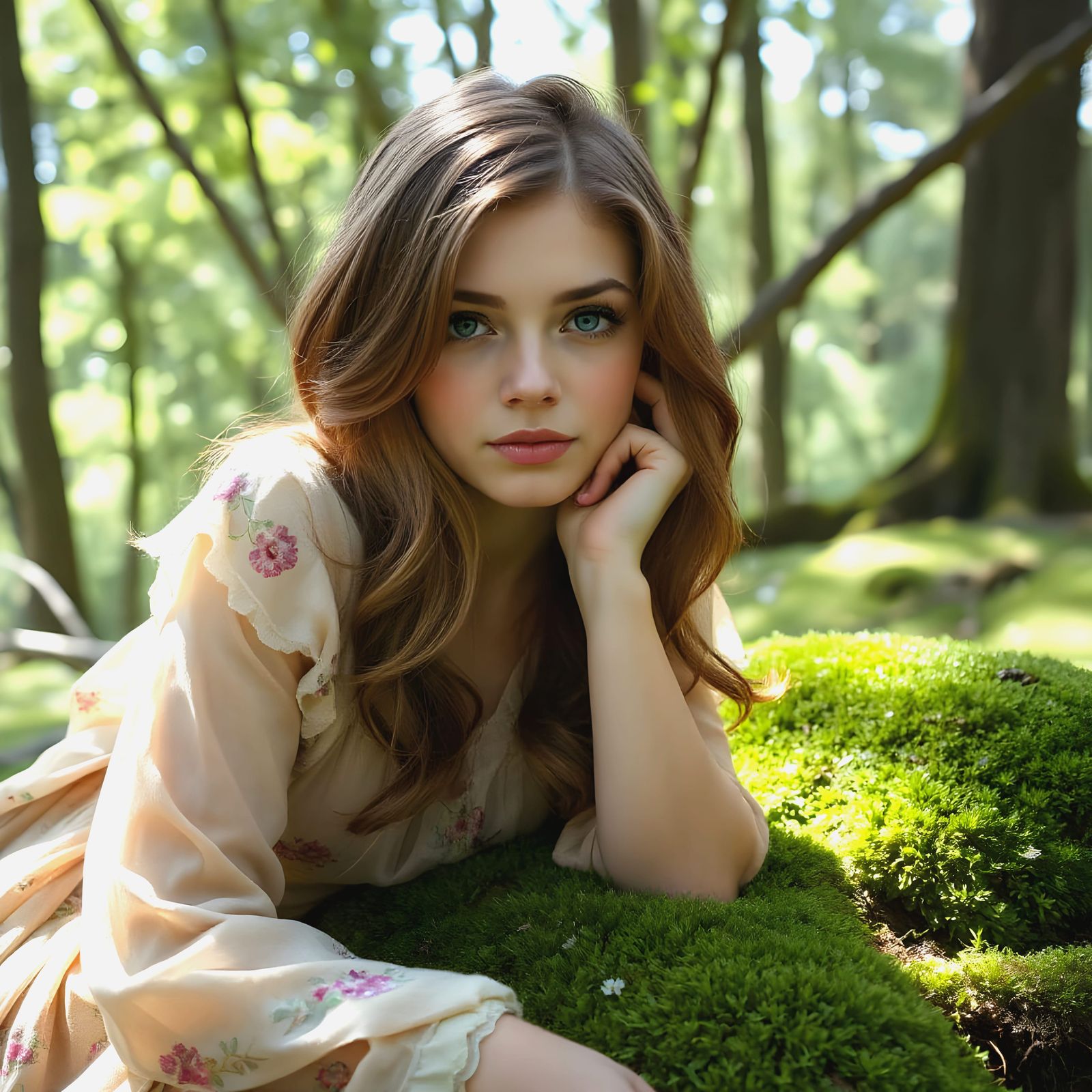 Woman in Wildflower Gown, Alphonse Mucha Style