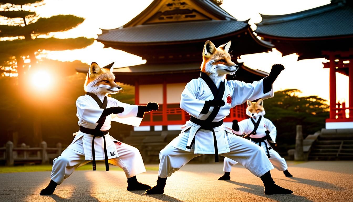 Fox Practicing Martial Arts Kata at Sunset