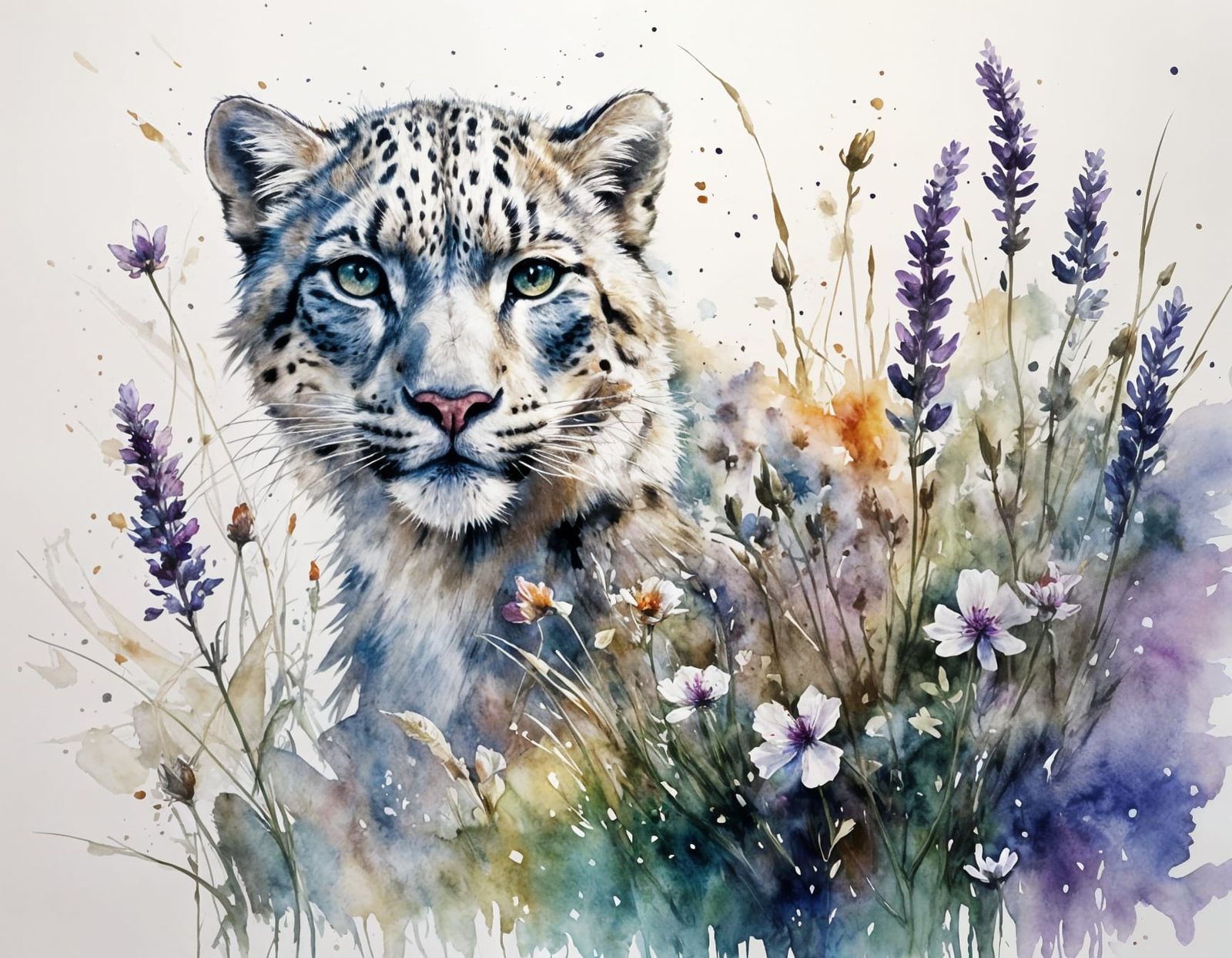 Snow Leopard Cubs Playing: Watercolour Painting