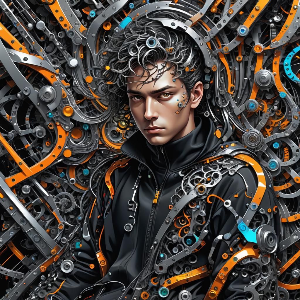 Fractal Figure in Swirling Metal: Abstract Digital Art