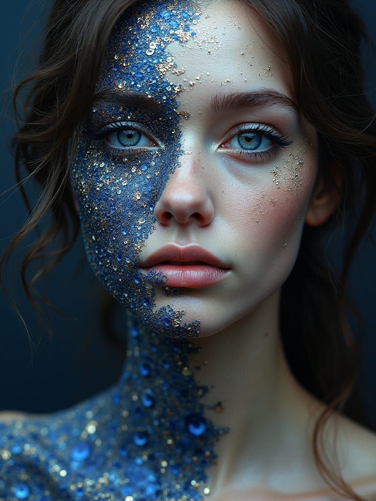 Surreal Goddess Emerges in Polychromatic Pointillism