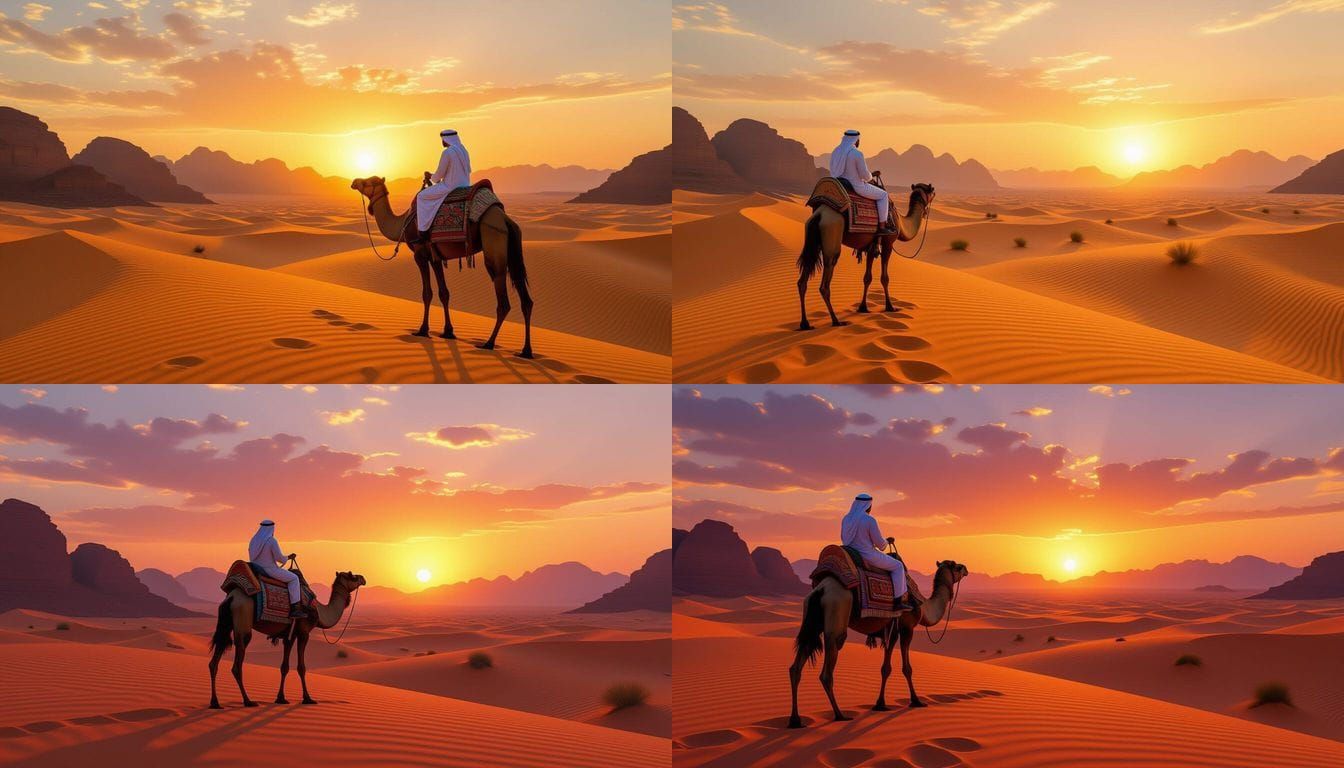 Camel in the Golden Sands at Sunset