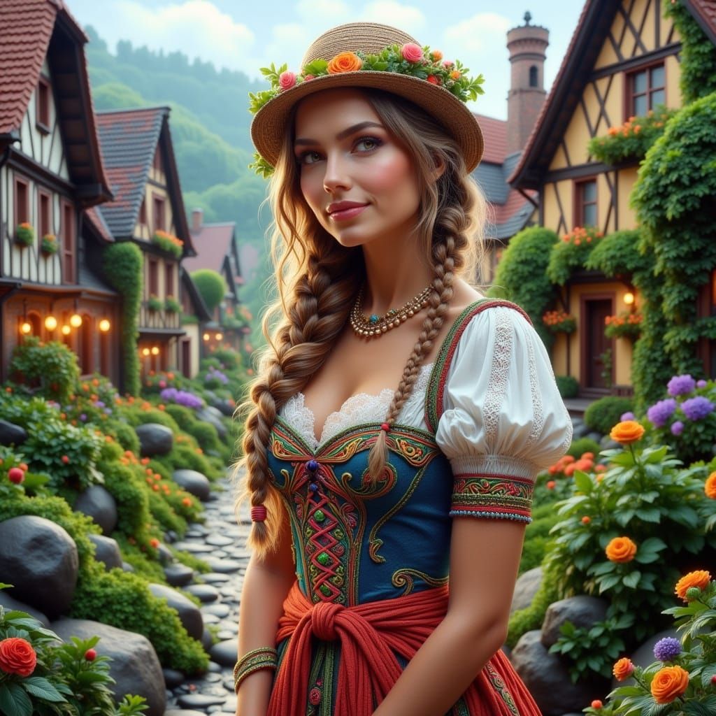 German Woman in Elegant Dirndl Attire