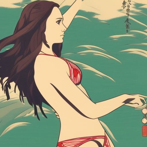 Japanese Woodblock Print: Woman in Anime Style