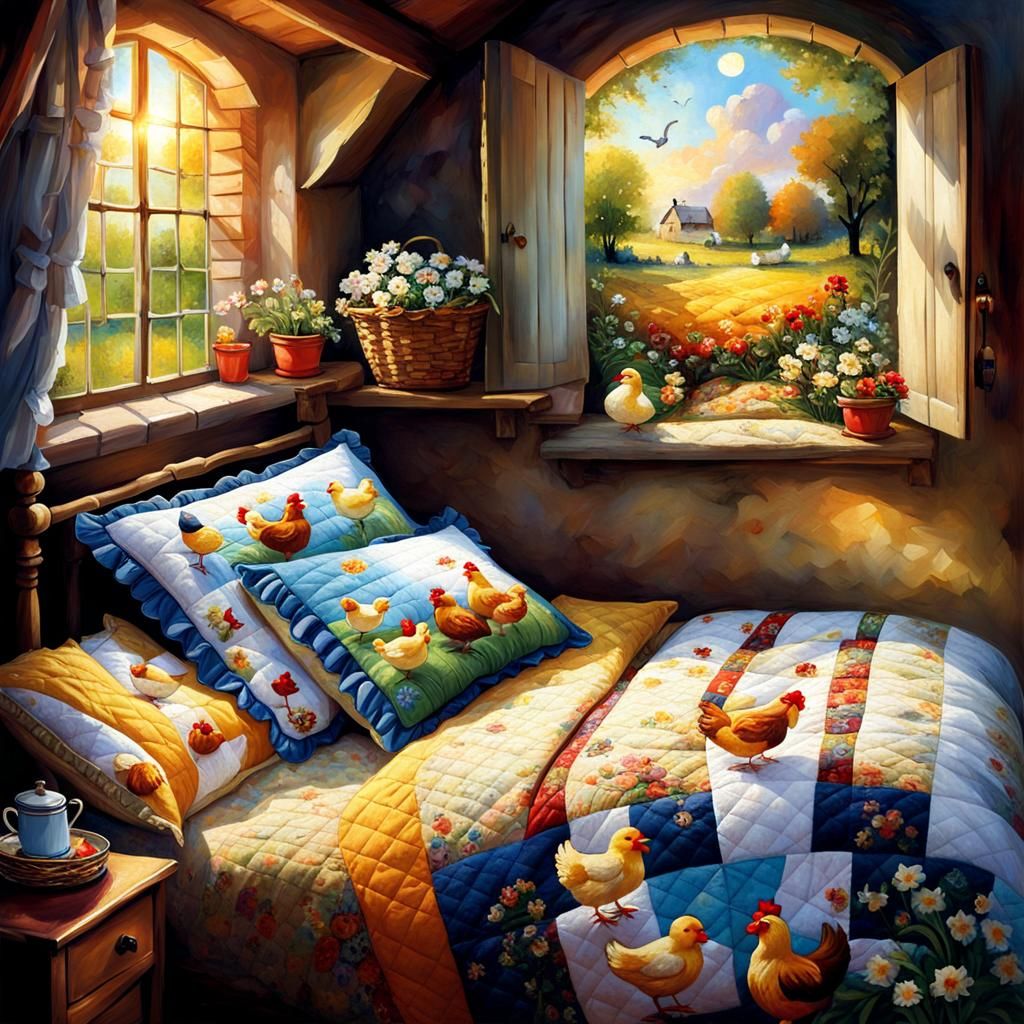 Quilted Country Scene Bedding, Artistic Digital Photo