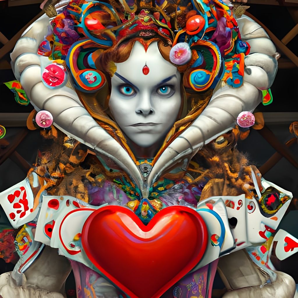 Queen of Hearts Portrait in Ornate Digital Art Style