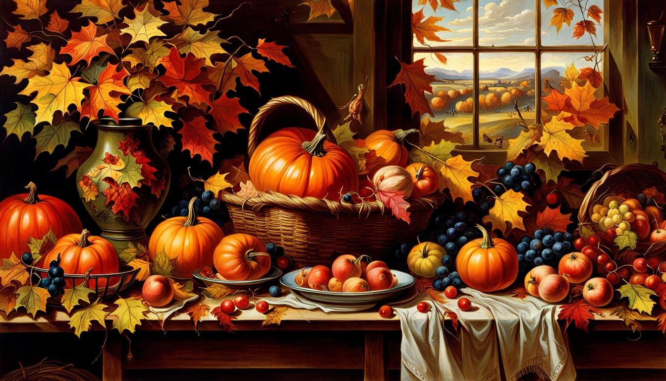 Autumn Harvest in Maple Grove, American Illustration