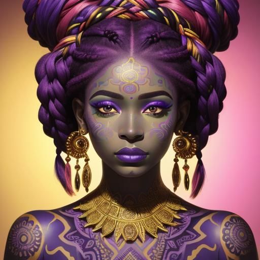 Vibrant Portrait of Woman with Braids and Henna