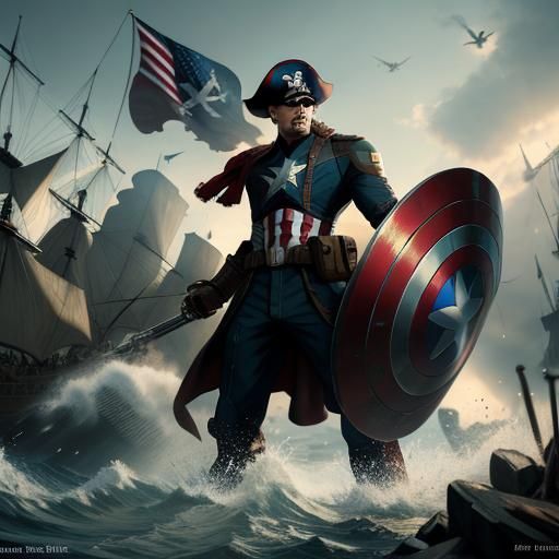 Captain America as Pirate Captain in Matte Painting