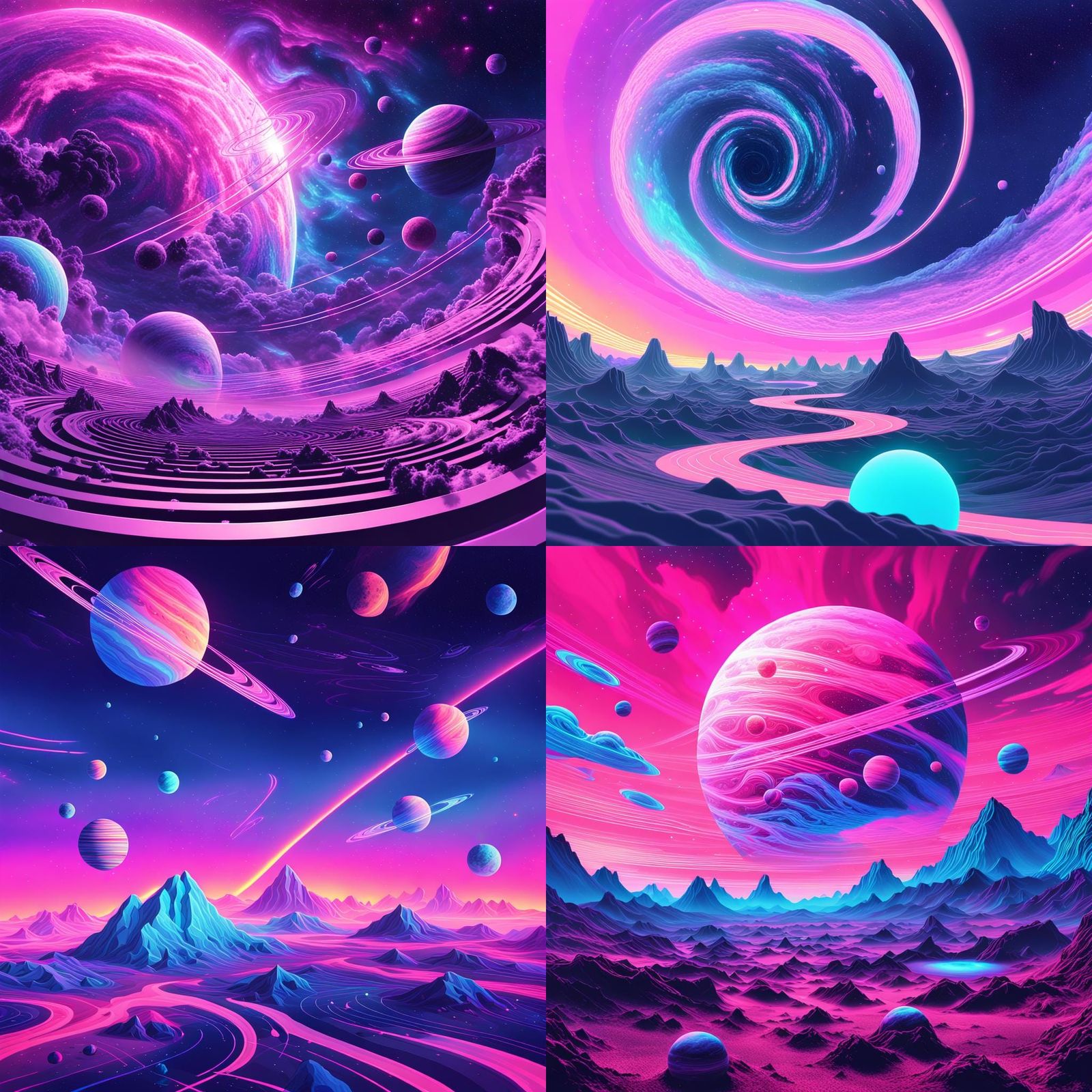 Vaporwave Galaxy Dreamscape: Stars and Planets