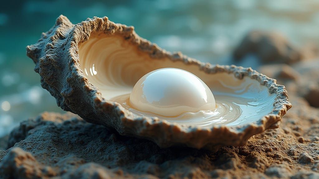 Majestic Grey Oyster Unveils Radiant Pearl in Tropical Ocean