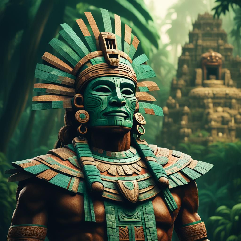 Aztec Warrior with Tezcatlipoca Mask in Jungle