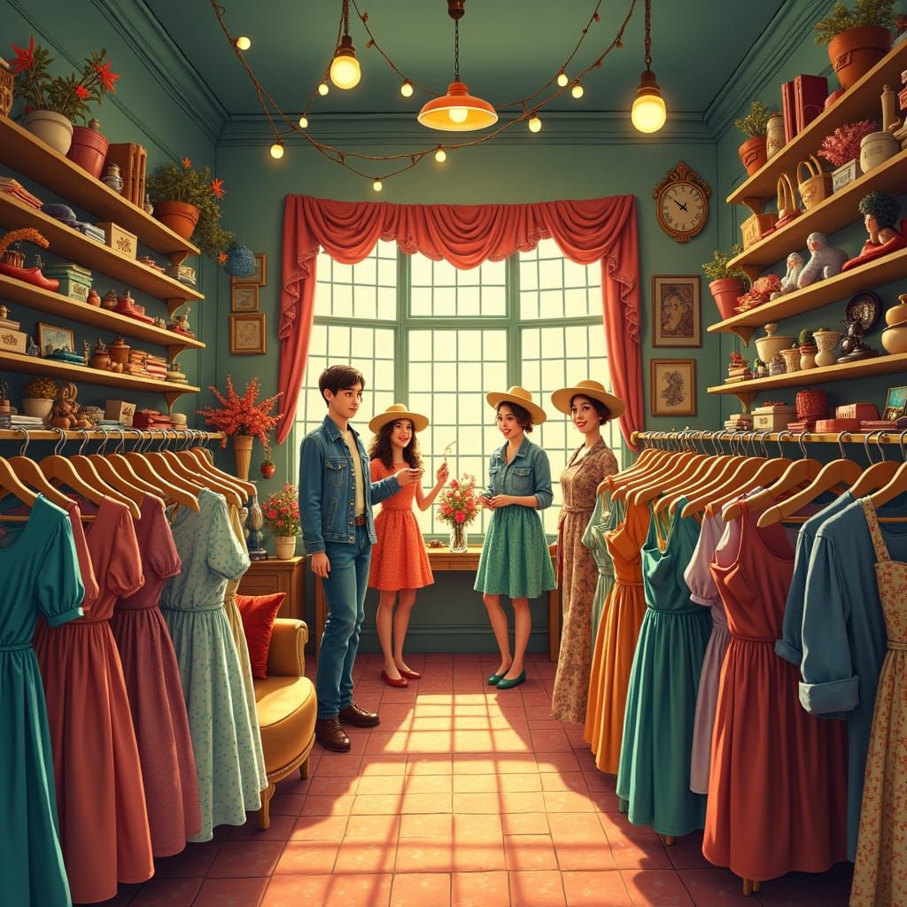 Nostalgic Thrift Shop Interior in Detailed Matte Painting