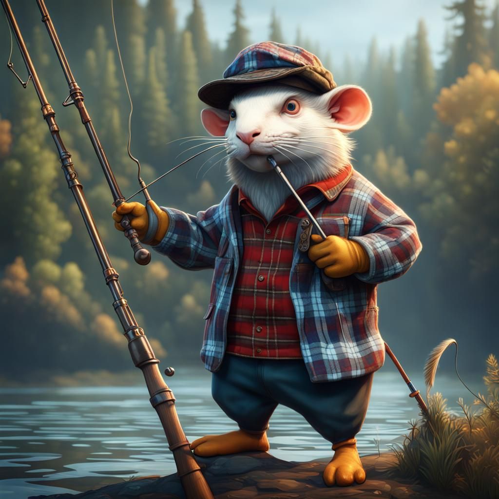 Mole Rat Fisherman in Detailed Matte Painting Style