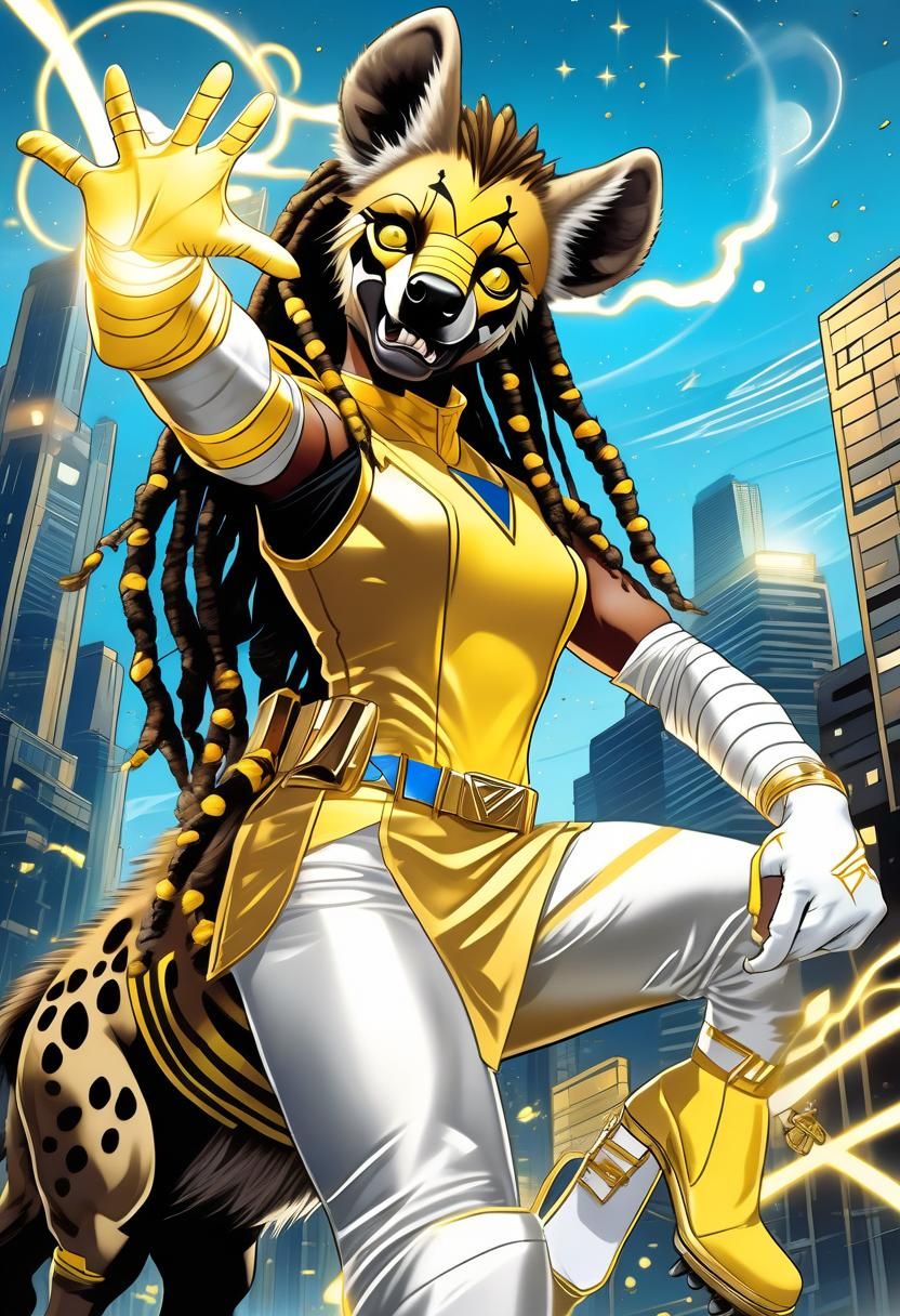 Anthro Hyena Power Ranger in Cityscape Comic Art