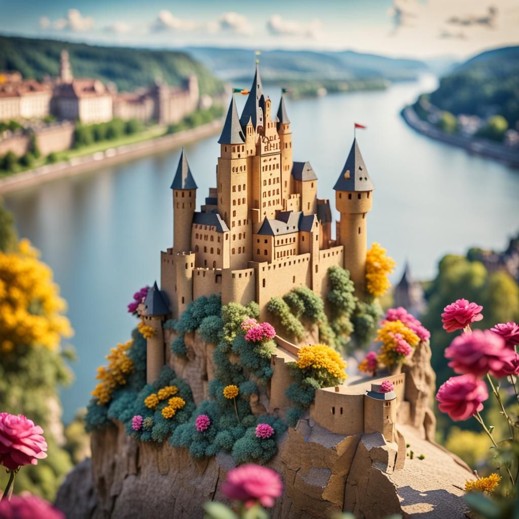 German Castle on Rhine River as 3D Papercraft
