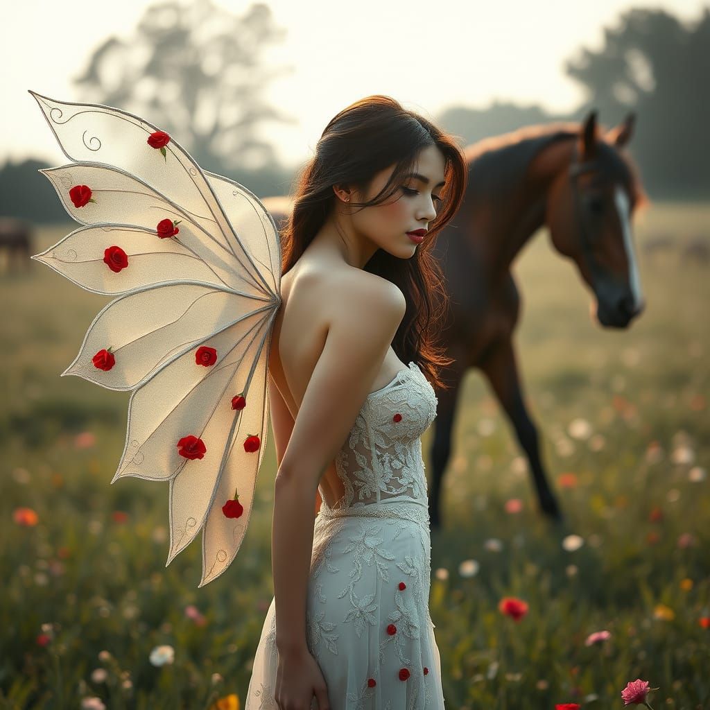 Ethereal Fairy Dressed in Art Nouveau-Inspired Gown