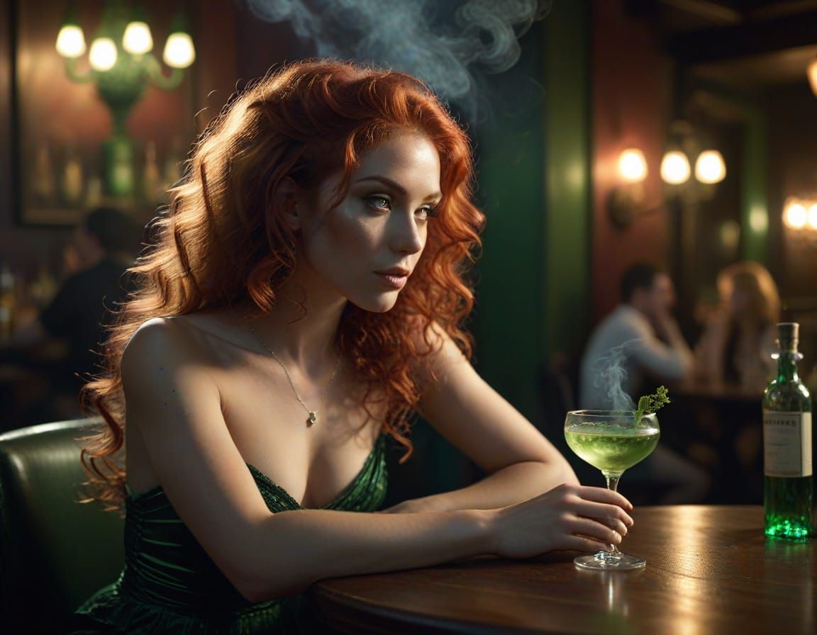 Mysterious Woman in Jazz Club with Absinthe