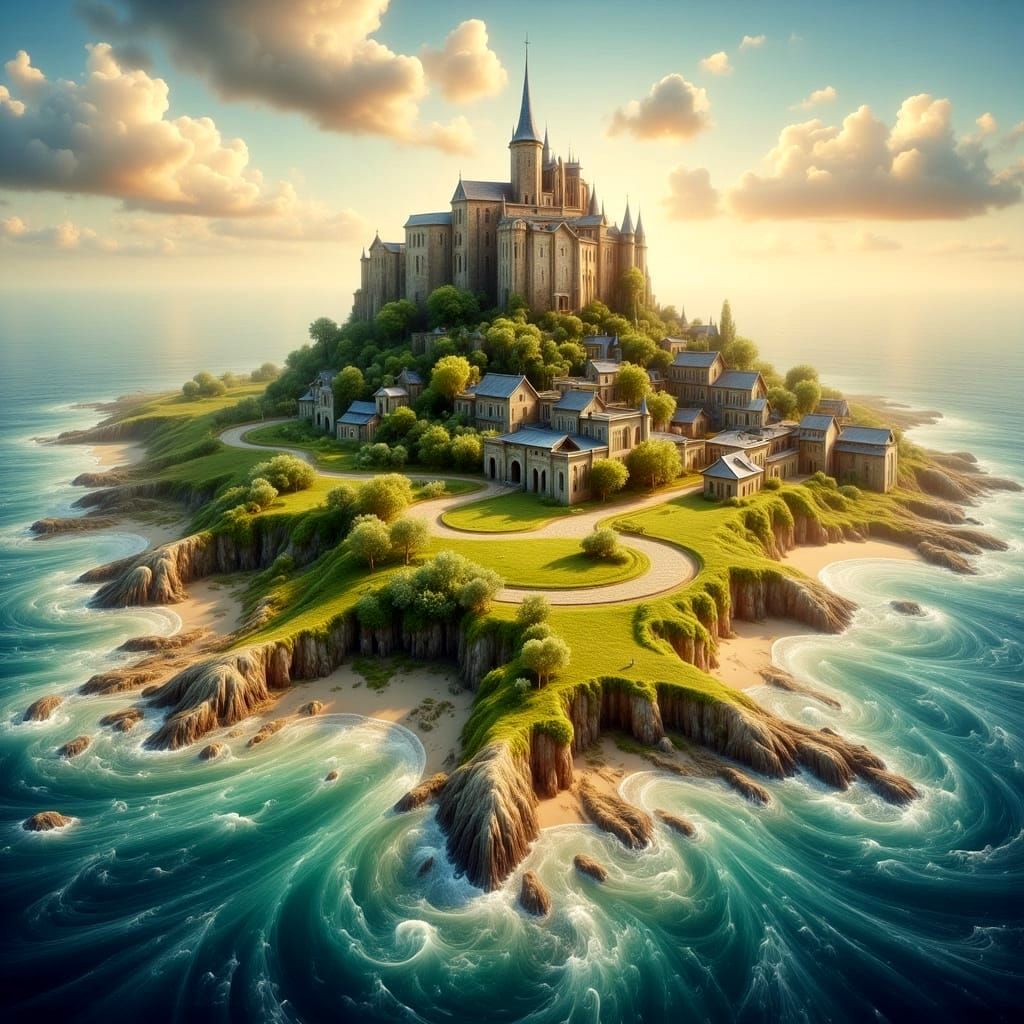 Surreal Sunset Scene of Mont Saint-Michel Bay in Whimsical S...