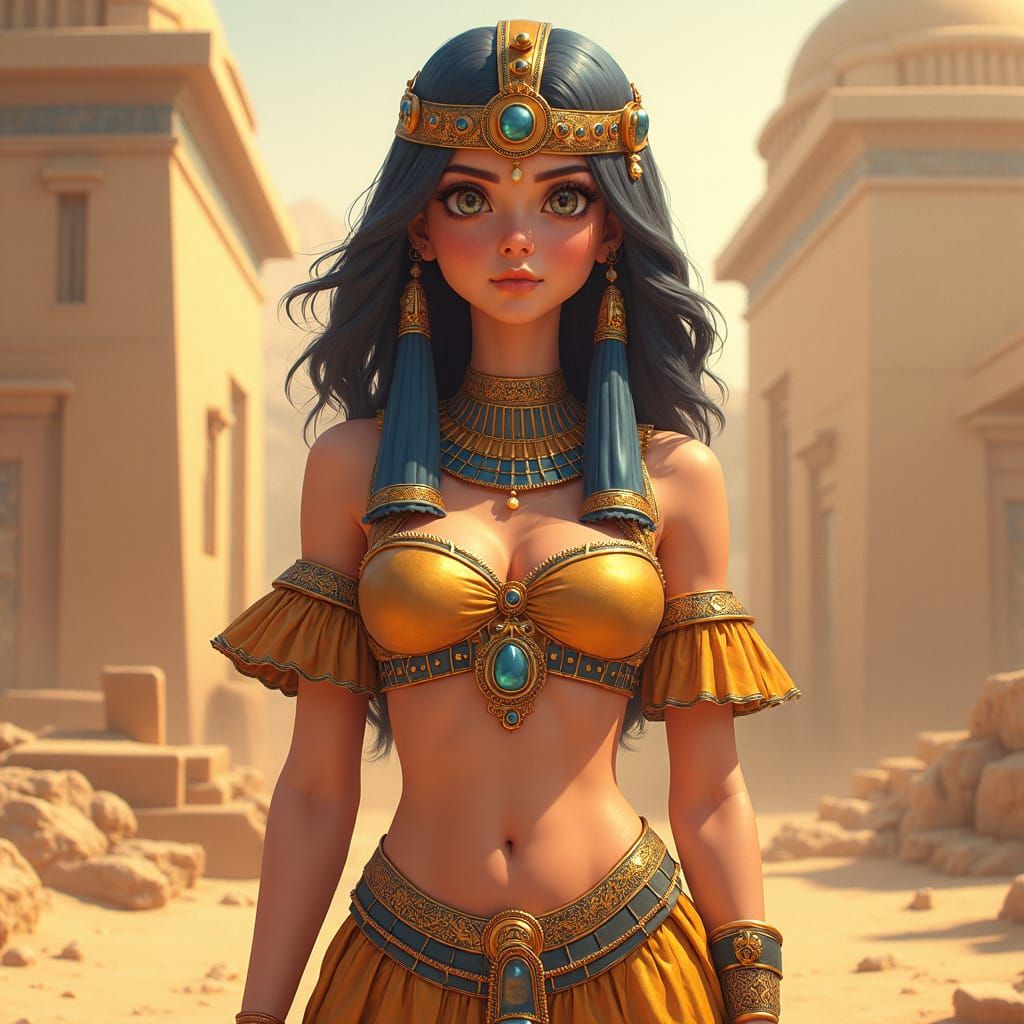 Hyperdetailed Egyptian Anime Girl in 3D Art Style