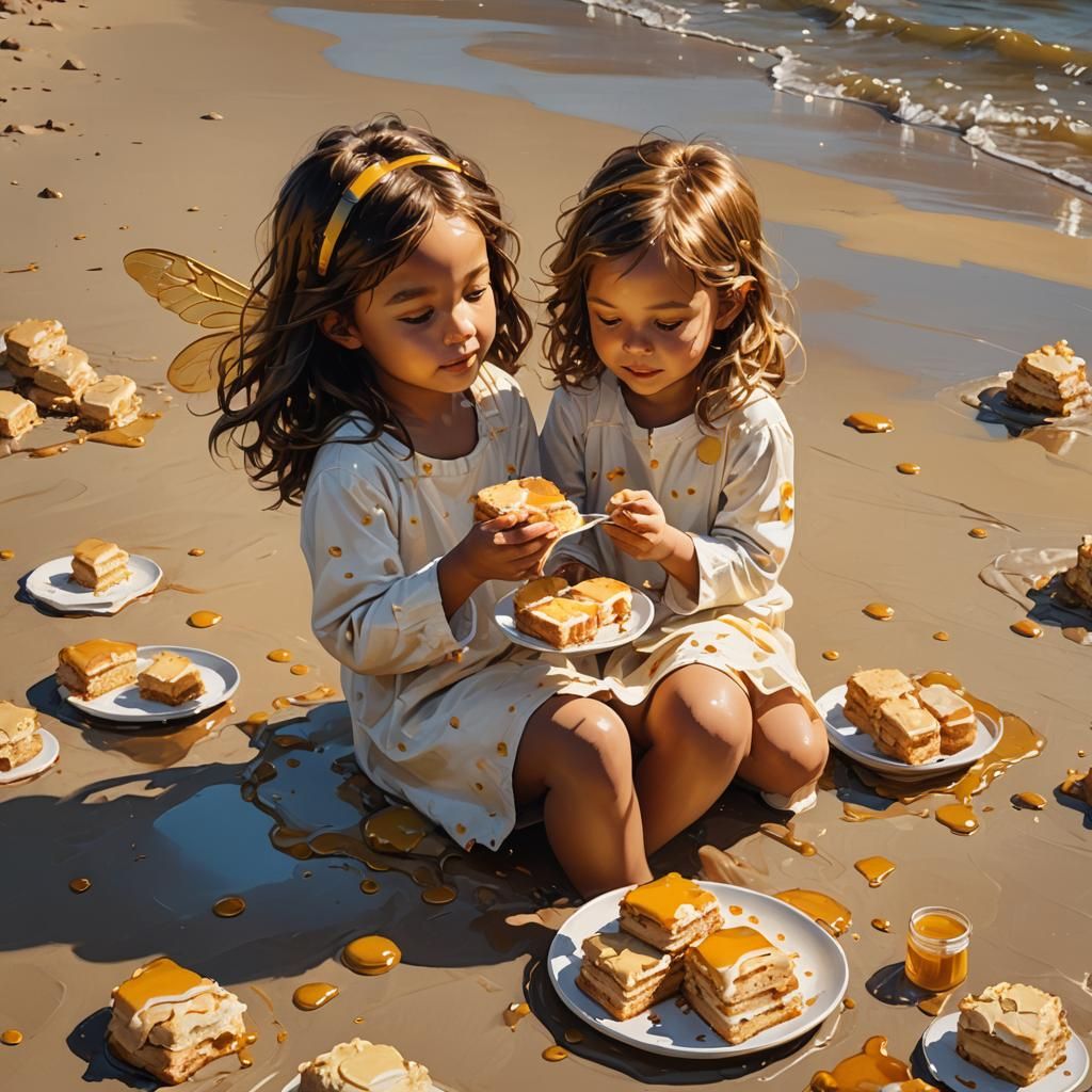 Bee Girl's Sunny Beach Feast: Fauvist Splash Art