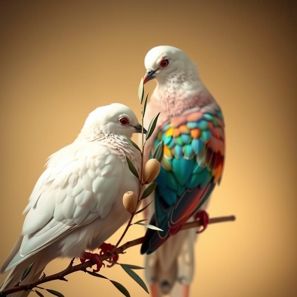 Peaceful Birds in Harmony, in Dreamy Watercolor Style