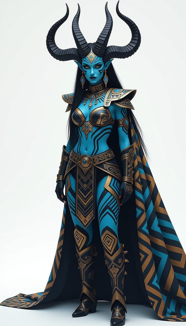 Alien-Demon Warrior Woman with Tribal Body Paint