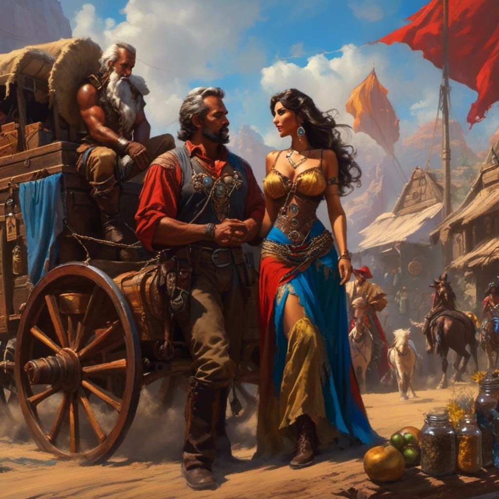 Fantasy Merchant Scene by Boris Vallejo