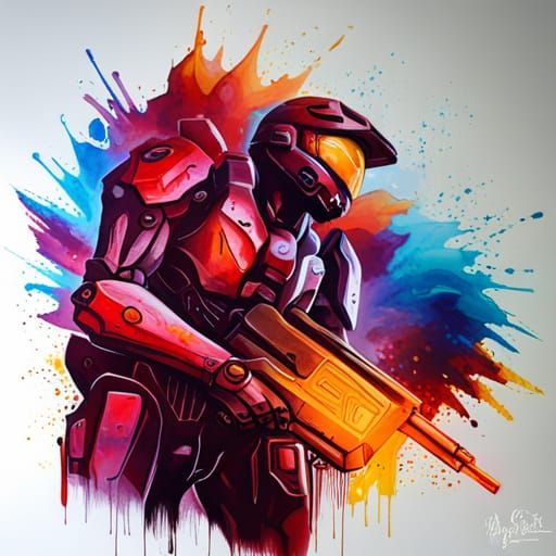 Halo Spartan in Graffiti Street Art Style