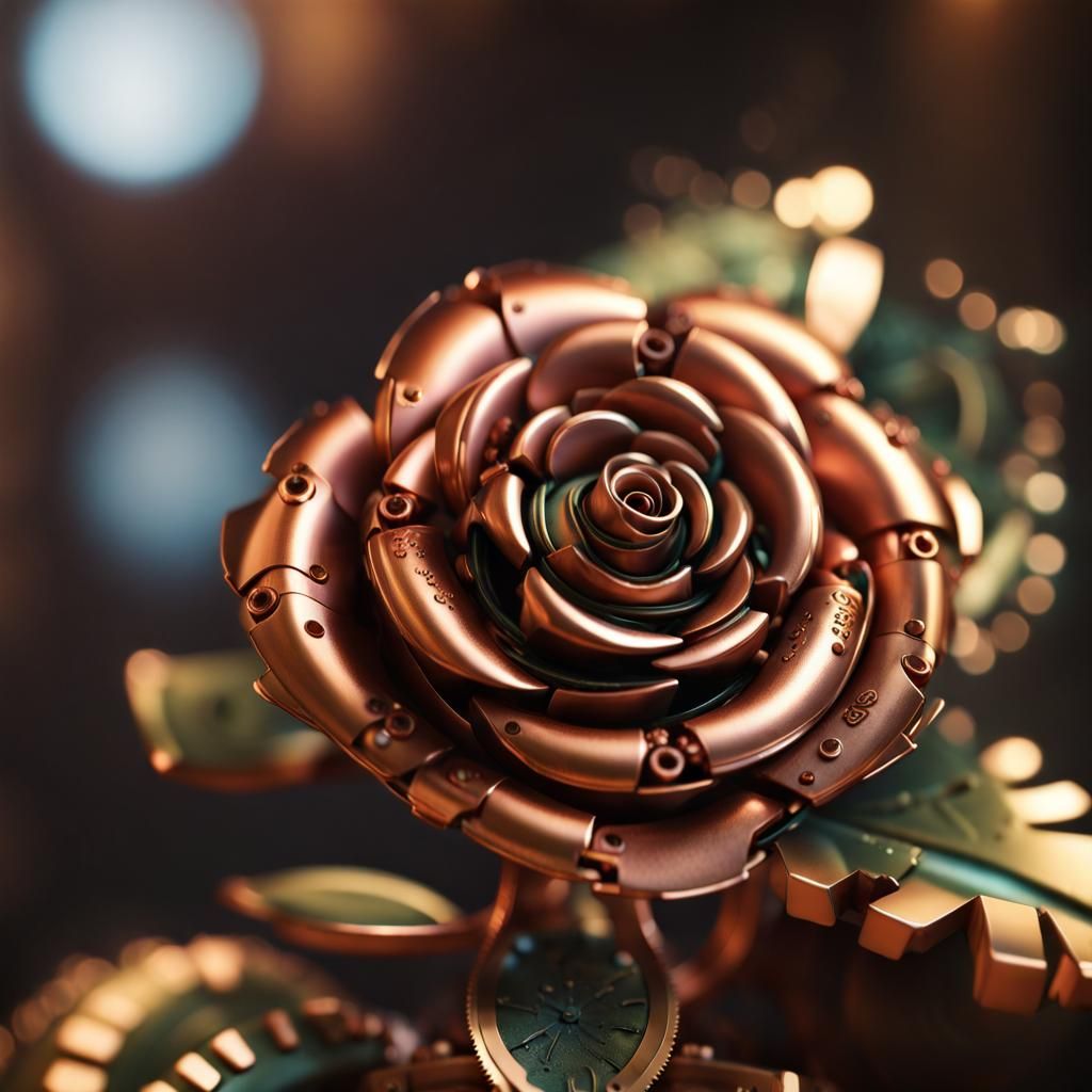 Steampunk Mechanical Rose in Detailed Matte Painting