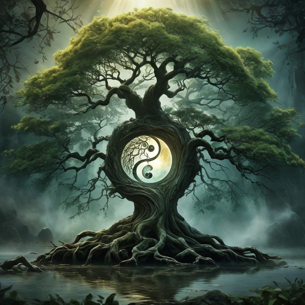 Ethereal Tree of Life in Yin Yang Harmony