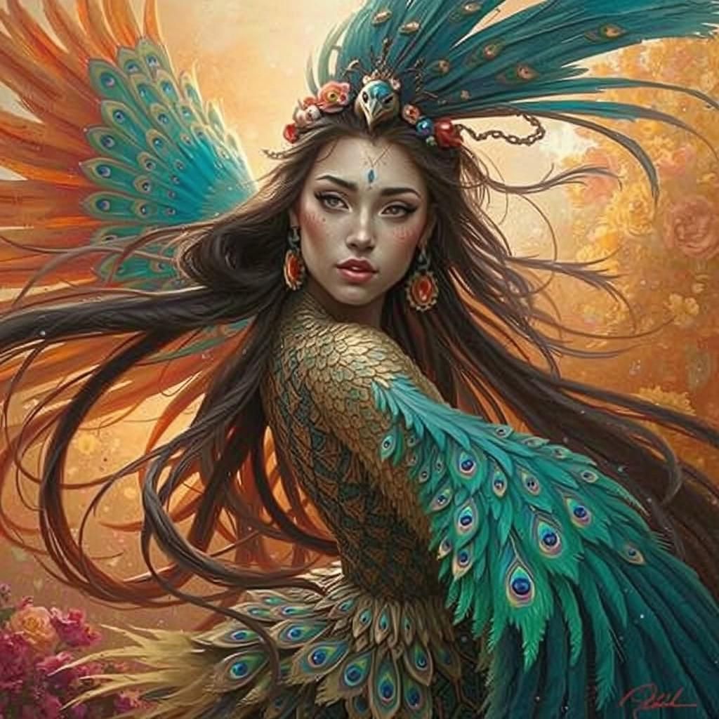 Dragon Peacock Woman in Expressionist Style