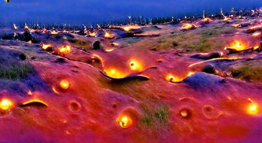 Surreal Lunar Landscape with Electric Lights